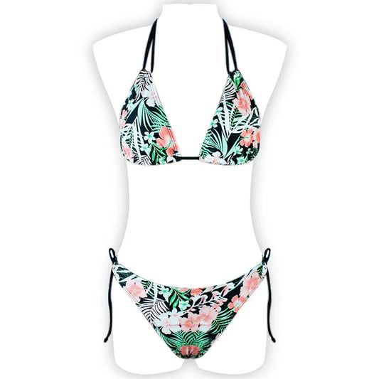 Printed Halter Lace Open Back European and American Sexy Split Bikini Swimsuit - DanaFashionstore