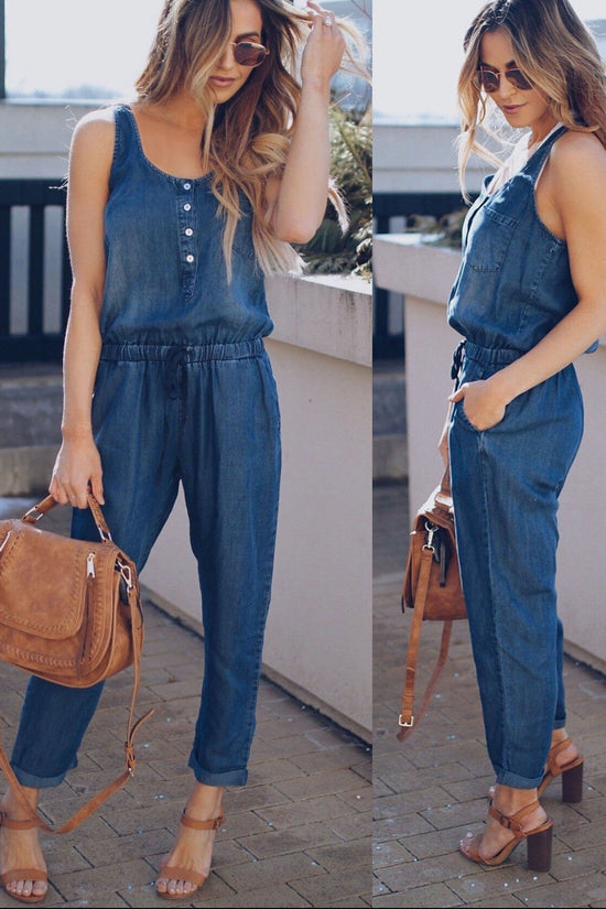 Casual Waist Vest Denim Jumpsuit
