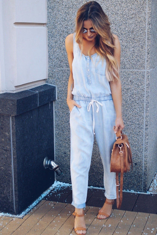 Casual Waist Vest Denim Jumpsuit