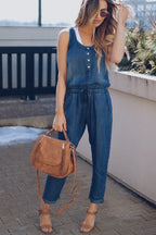 Casual Denim Vest Jumpsuit 2026 - Waist-Cinched Jean Jumpsuit - DanaFashionstore