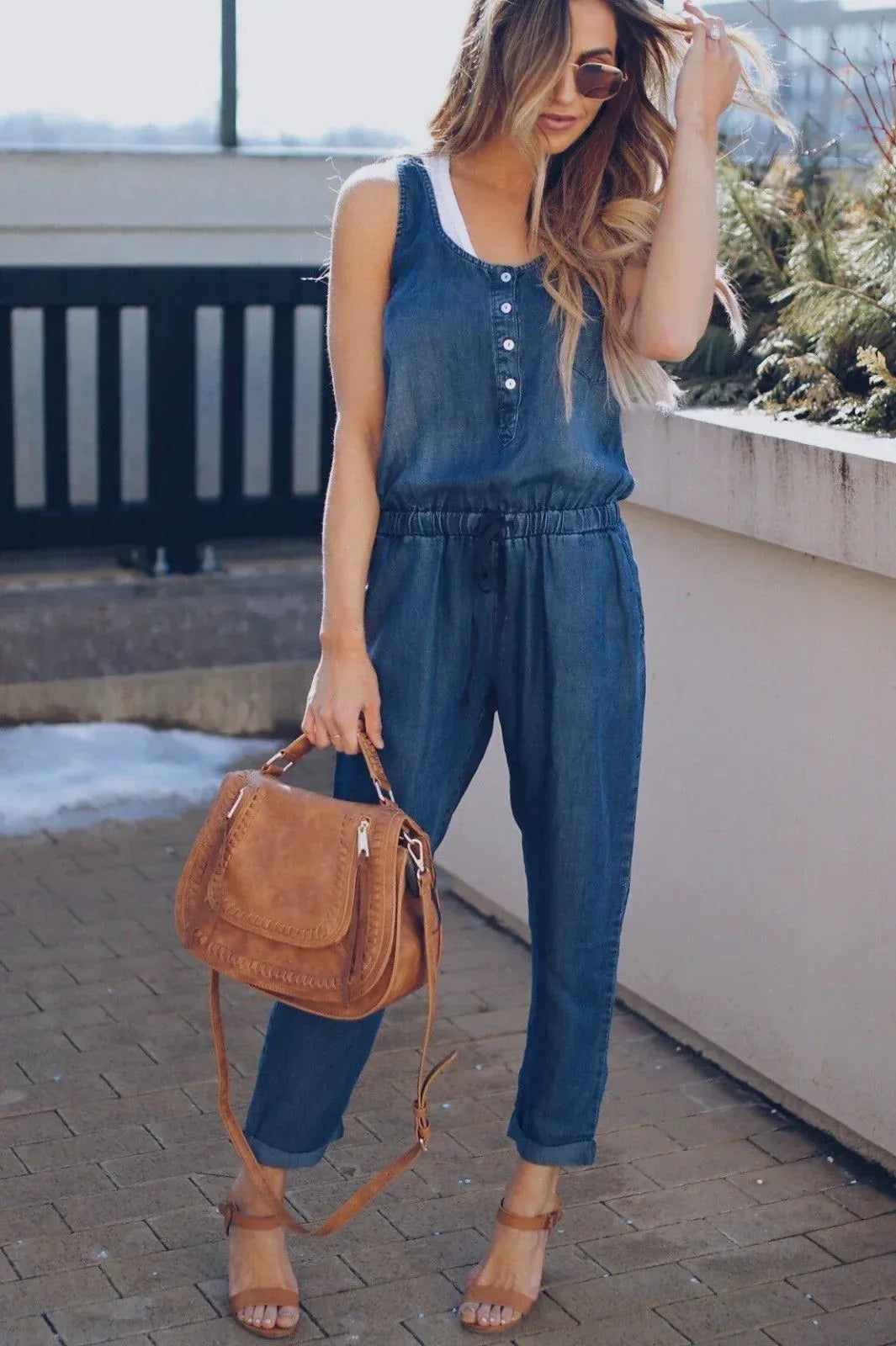 Casual Denim Vest Jumpsuit 2026 - Waist-Cinched Jean Jumpsuit - DanaFashionstore
