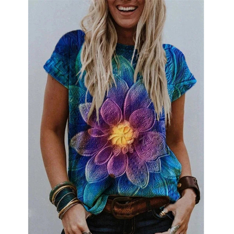 Summer Popular Color Printing Round Neck Short Sleeve T-Shirt