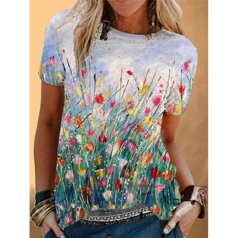Summer Popular Color Printing Round Neck Short Sleeve T-Shirt - DanaFashionstore
