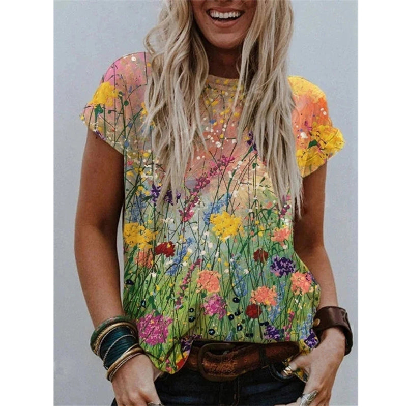 Summer Popular Color Printing Round Neck Short Sleeve T-Shirt