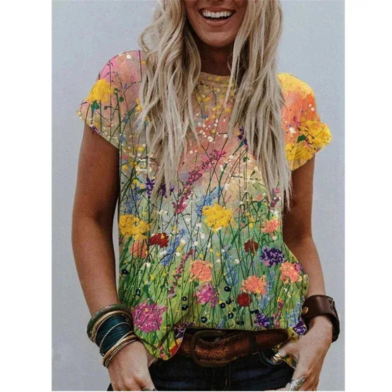 Summer Popular Color Printing Round Neck Short Sleeve T-Shirt - DanaFashionstore