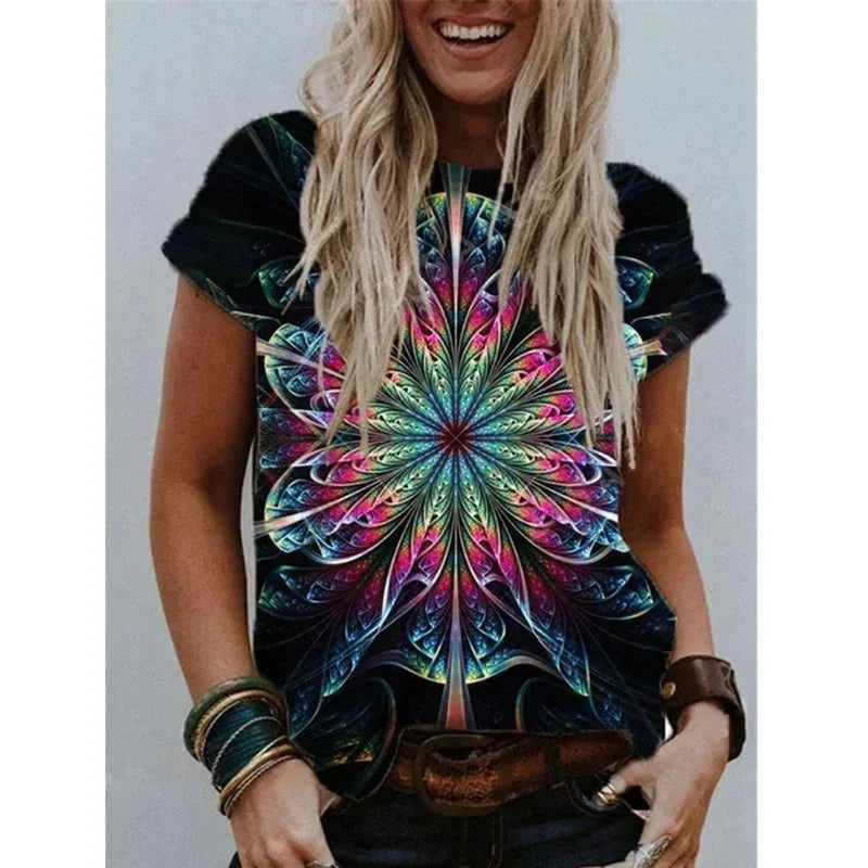 Summer Popular Color Printing Round Neck Short Sleeve T-Shirt - DanaFashionstore