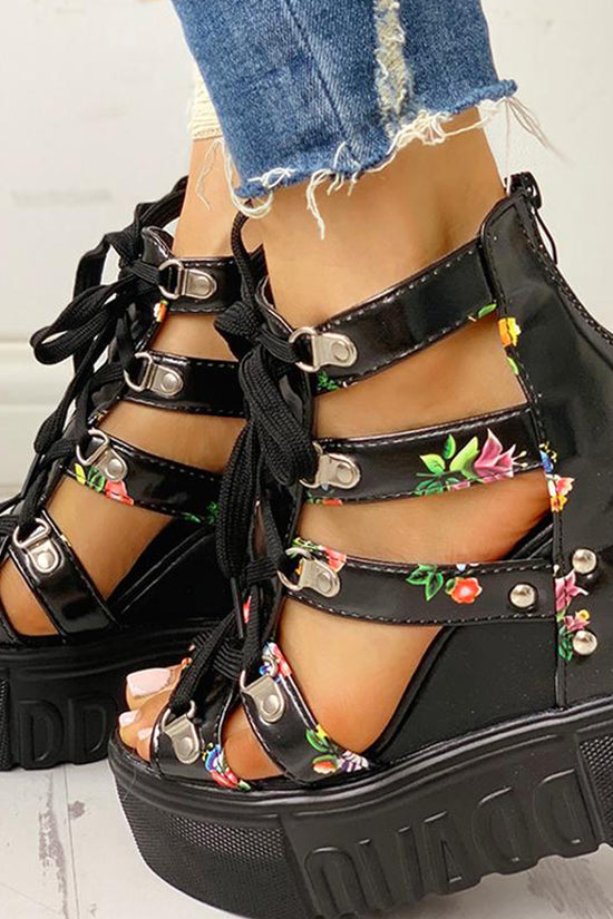 Roman Sandals High Heel Color Matching Cross Strapping Women'S Shoes