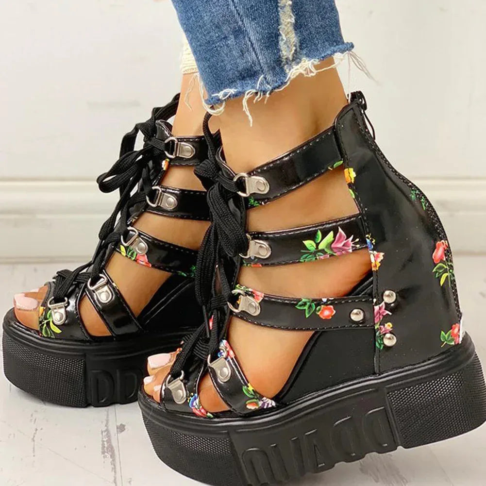Roman Sandals High Heel Color Matching Cross Strapping Women'S Shoes - DanaFashionstore