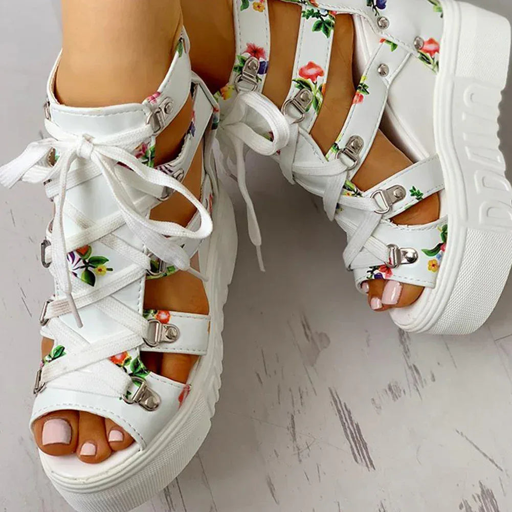 Roman Sandals High Heel Color Matching Cross Strapping Women'S Shoes - DanaFashionstore