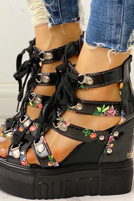 Roman Sandals High Heel Color Matching Cross Strapping Women'S Shoes