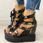 Roman Sandals High Heel Color Matching Cross Strapping Women'S Shoes - DanaFashionstore