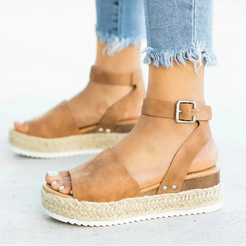 Spot Wish Amazon New Summer European And American Foreign Trade Hemp Rope Slope With Thick Bottom Large Size Fish Mouth Sandals Women - DanaFashionstore