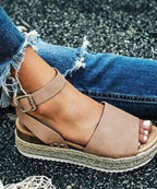 Spot Wish Amazon New Summer European And American Foreign Trade Hemp Rope Slope With Thick Bottom Large Size Fish Mouth Sandals Women - DanaFashionstore