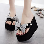 Shining 8cm High-Heeled Flip Flops Handmade Bow - DanaFashionstore