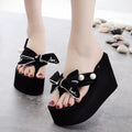 Shining 8cm High-Heeled Flip Flops Handmade Bow - DanaFashionstore