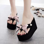 Shining 8cm High-Heeled Flip Flops Handmade Bow - DanaFashionstore
