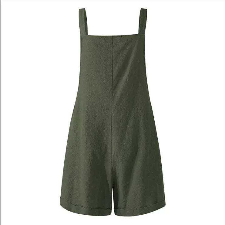 Cotton Linen Strap Romper 2026 - Casual Button Shorts Jumpsuit - DanaFashionstore