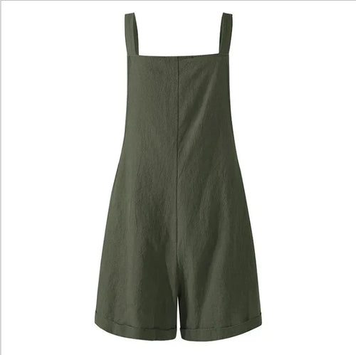 Cotton Linen Strap Romper 2026 - Casual Button Shorts Jumpsuit - DanaFashionstore