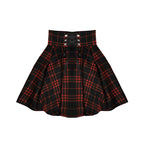 Spring, Autumn And Winter Wide-Waisted Red Plaid Girl Dark Black Skirt Female Woolen High-Waisted Tutu Skirt Ins Wild Tide