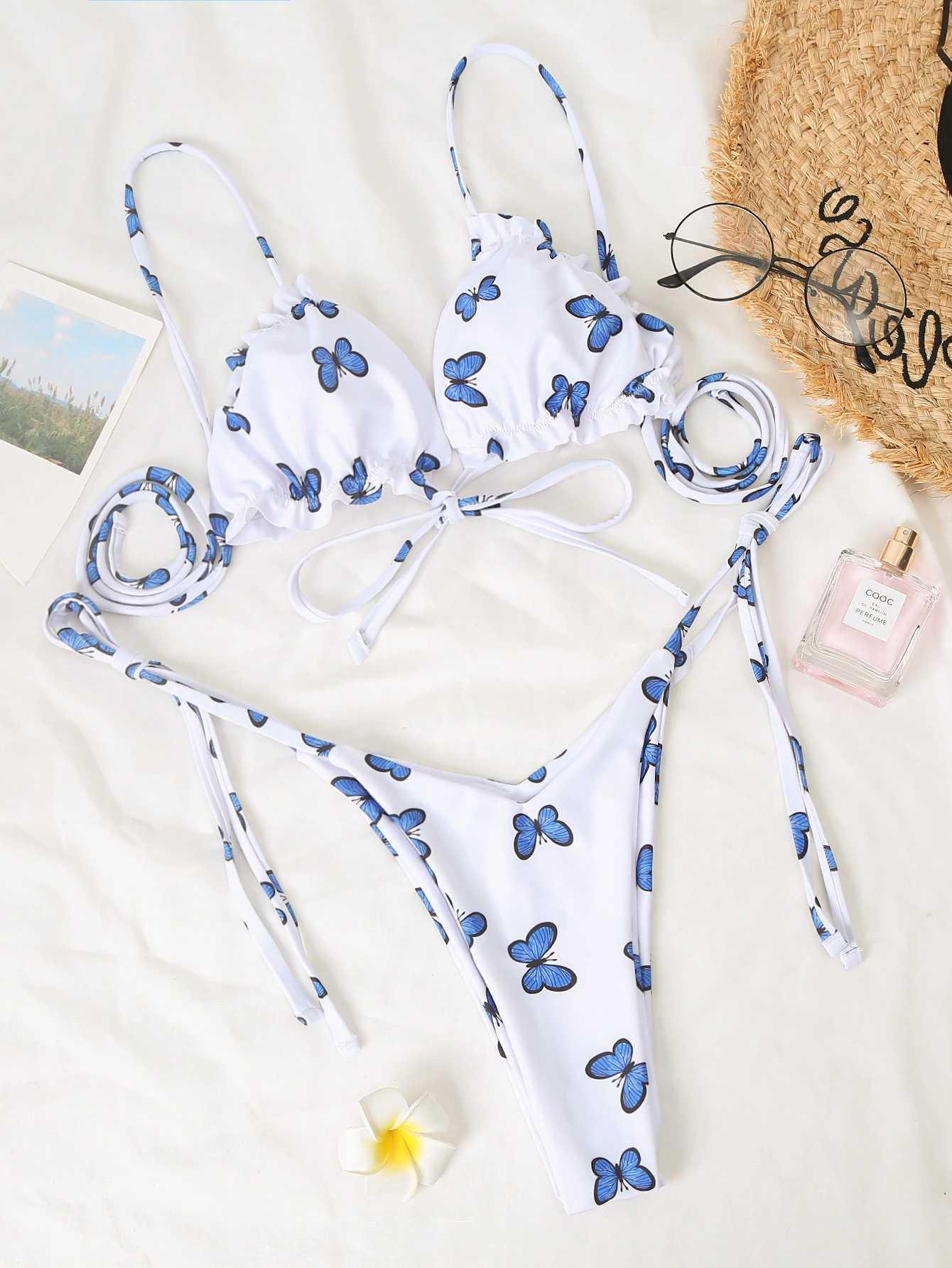 New Butterfly Print Swimsuit Lace Thong Women Bikini Bikini - DanaFashionstore