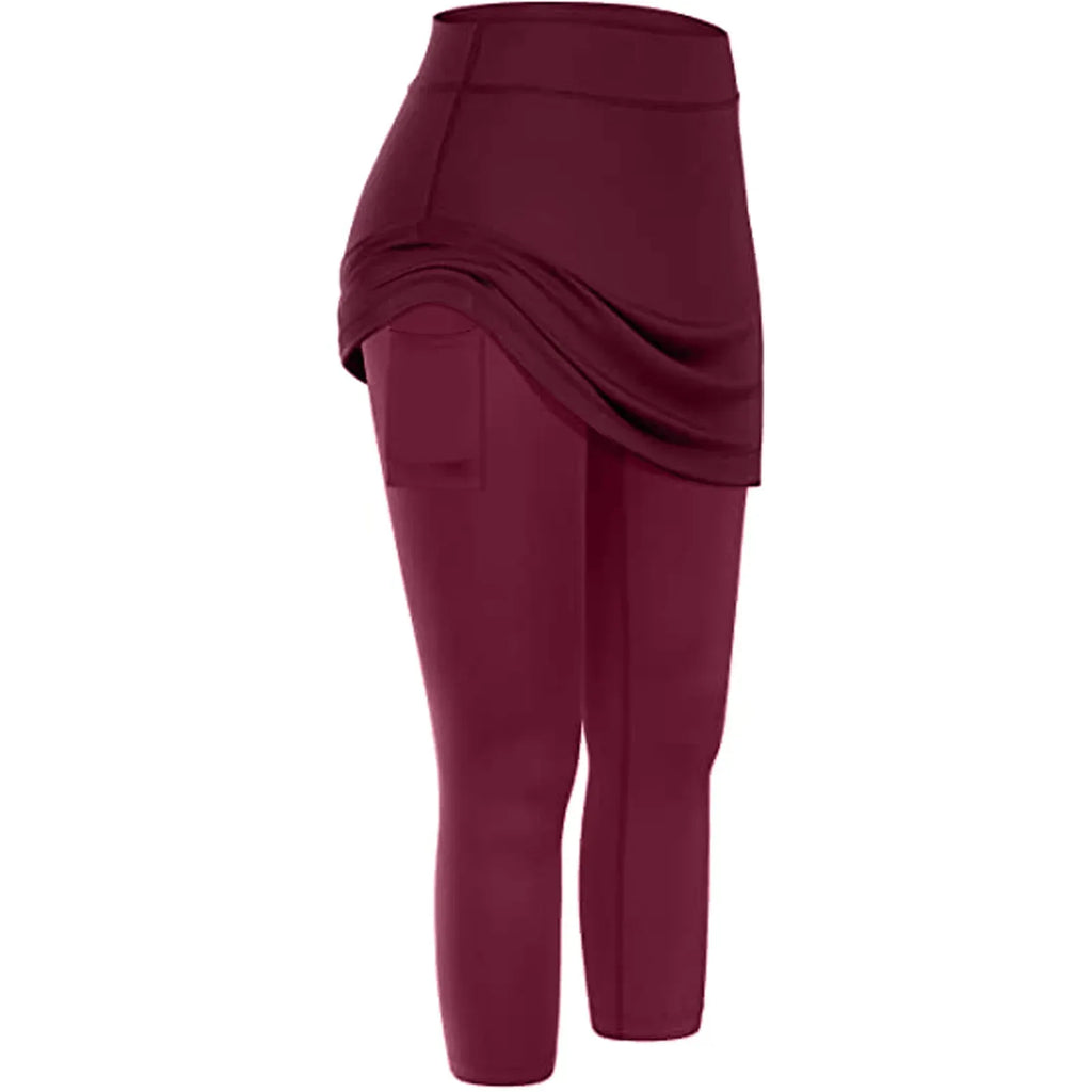 Women Tennis Skirted Leggings Pockets Elastic Sports Yoga Capris Skirts Legging - DanaFashionstore