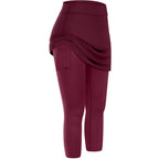Women Tennis Skirted Leggings Pockets Elastic Sports Yoga Capris Skirts Legging - DanaFashionstore