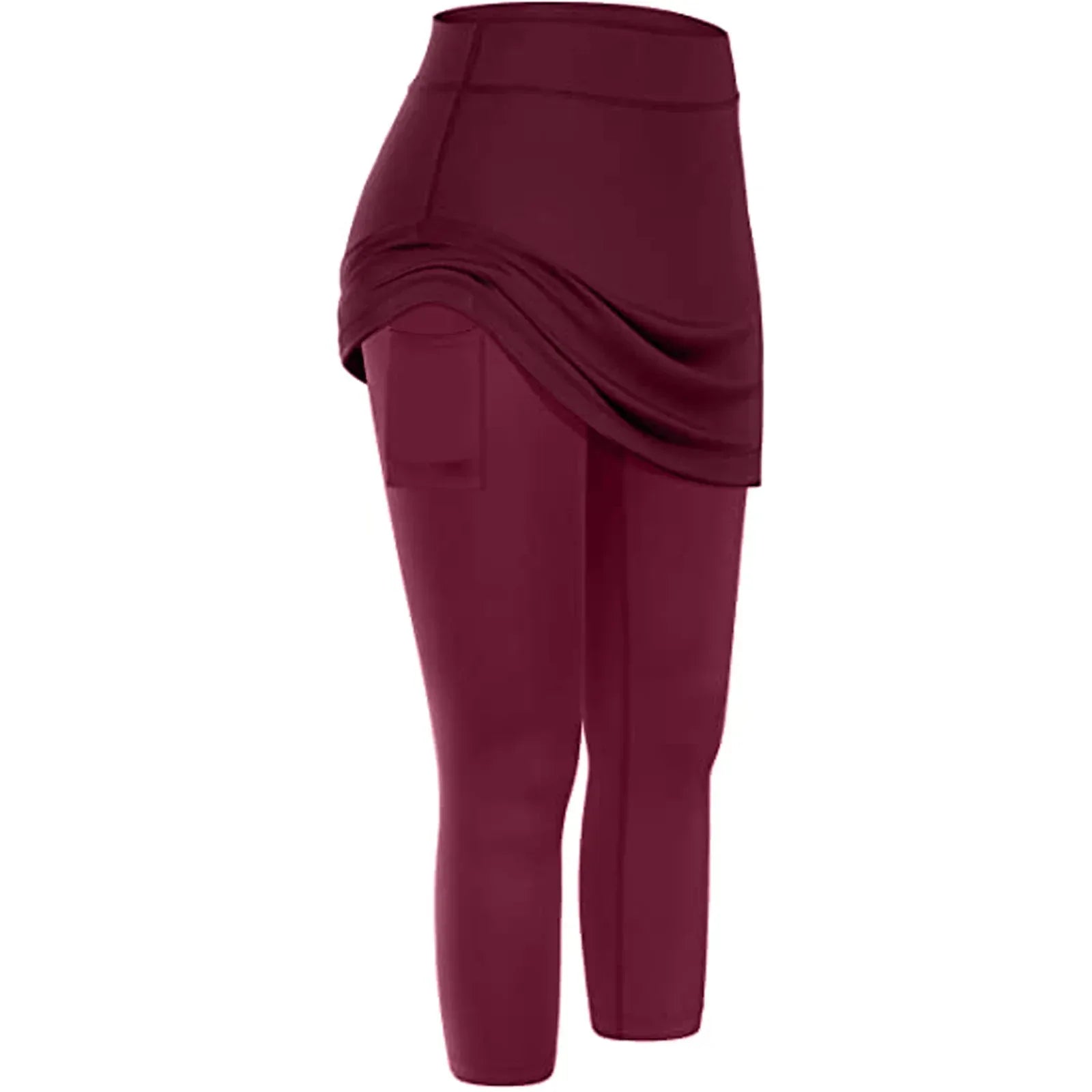 Women Tennis Skirted Leggings Pockets Elastic Sports Yoga Capris Skirts Legging - DanaFashionstore