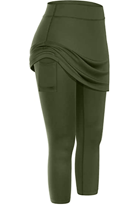 Women Tennis Skirted Leggings Pockets Elastic Sports Yoga Capris Skirts Legging