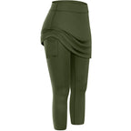 Women Tennis Skirted Leggings Pockets Elastic Sports Yoga Capris Skirts Legging - DanaFashionstore