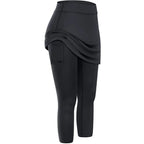Women Tennis Skirted Leggings Pockets Elastic Sports Yoga Capris Skirts Legging - DanaFashionstore