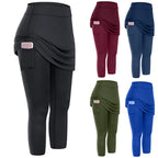 Women Tennis Skirted Leggings Pockets Elastic Sports Yoga Capris Skirts Legging - DanaFashionstore