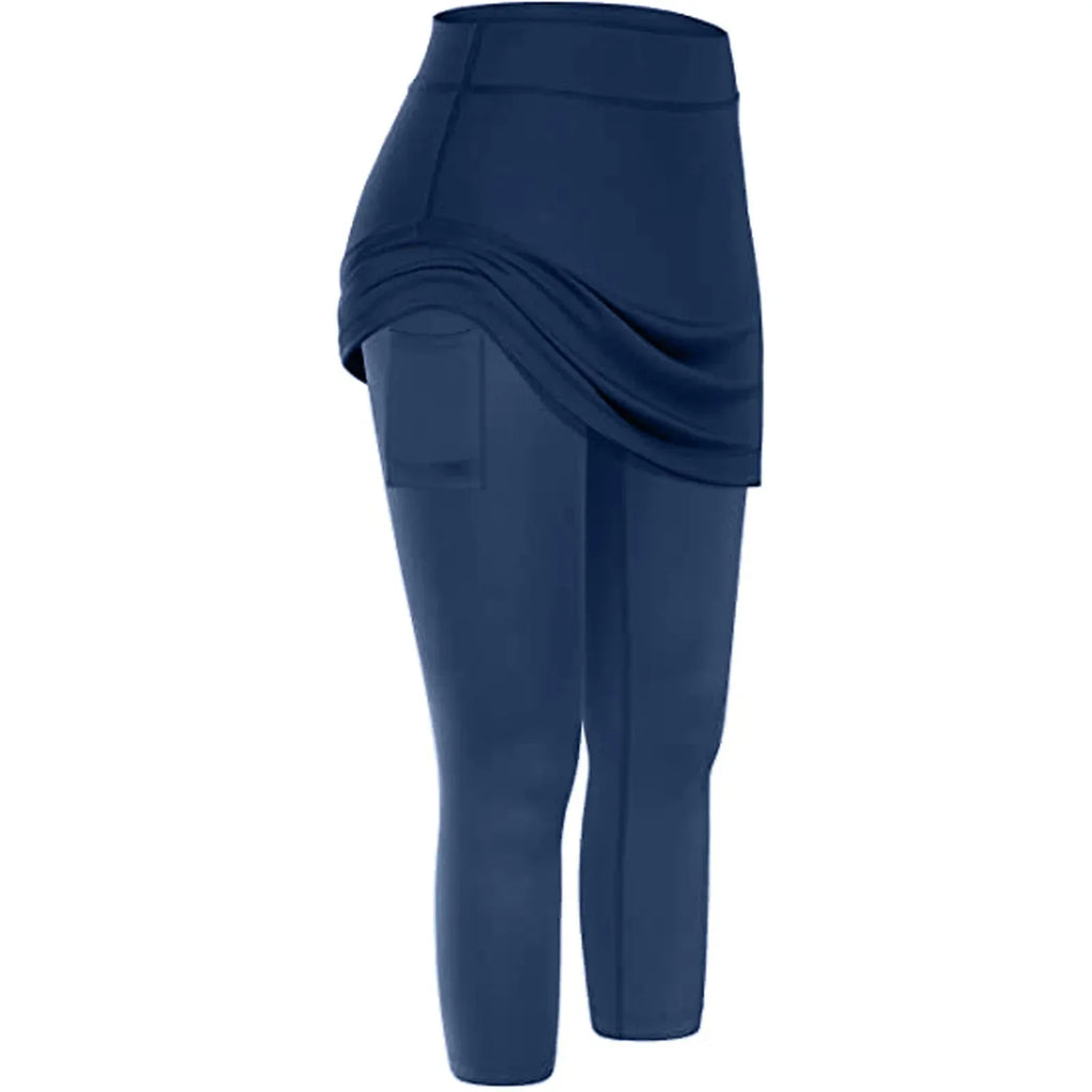 Women Tennis Skirted Leggings Pockets Elastic Sports Yoga Capris Skirts Legging - DanaFashionstore