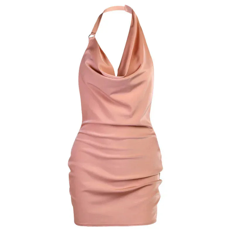 Satin Party Dress V Neck Backless Mini Sleeveless Summer Party Dress - DanaFashionstore