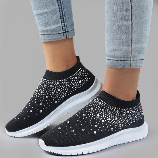 Cross-Border Amazon Large Size Rhinestone Elastic Socks Shoes Casual Men'S And Women'S Sports Shoes Md Bottom Flying Woven Breathable Light Shoes - DanaFashionstore