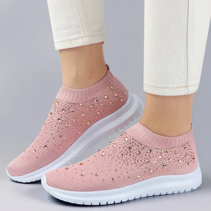 Cross-Border Amazon Large Size Rhinestone Elastic Socks Shoes Casual Men'S And Women'S Sports Shoes Md Bottom Flying Woven Breathable Light Shoes - DanaFashionstore