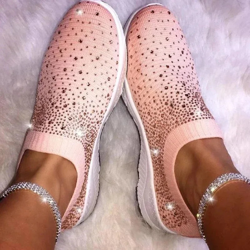 Cross-Border Amazon Large Size Rhinestone Elastic Socks Shoes Casual Men'S And Women'S Sports Shoes Md Bottom Flying Woven Breathable Light Shoes - DanaFashionstore