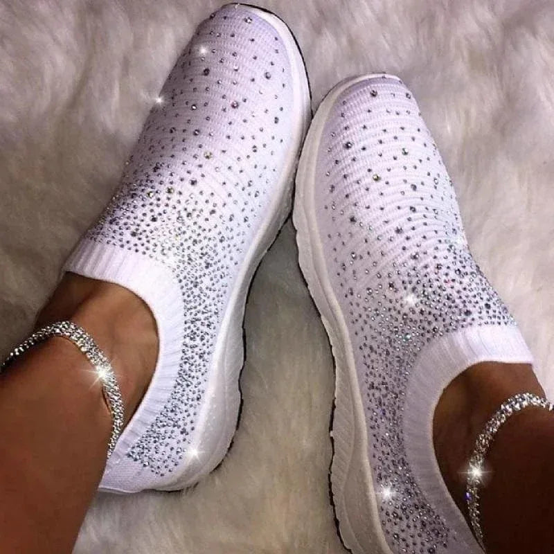 Cross-Border Amazon Large Size Rhinestone Elastic Socks Shoes Casual Men'S And Women'S Sports Shoes Md Bottom Flying Woven Breathable Light Shoes - DanaFashionstore