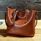 Simple Oil Wax Leather Messenger Shoulder Bags Women's High Capacity Portable Tote Bag - DanaFashionstore