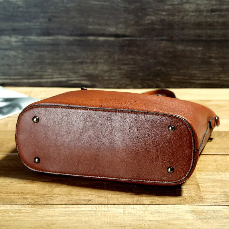 Simple Oil Wax Leather Messenger Shoulder Bags Women's High Capacity Portable Tote Bag - DanaFashionstore