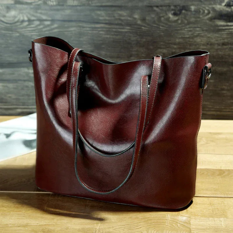 Simple Oil Wax Leather Messenger Shoulder Bags Women's High Capacity Portable Tote Bag - DanaFashionstore