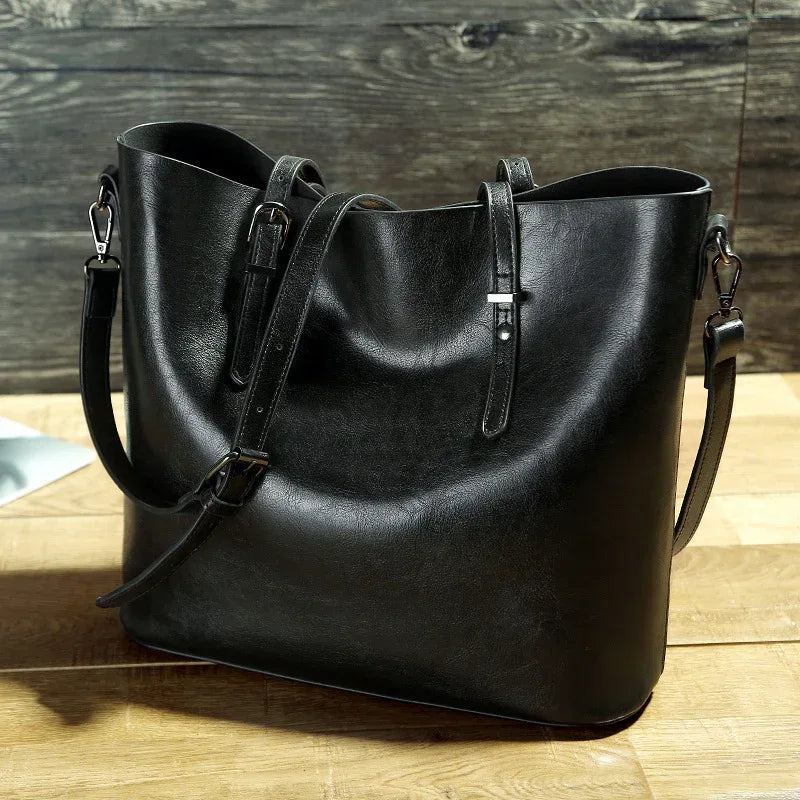 Simple Oil Wax Leather Messenger Shoulder Bags Women's High Capacity Portable Tote Bag - DanaFashionstore