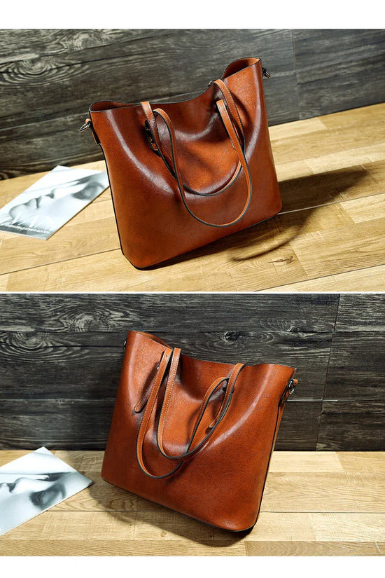 Simple Oil Wax Leather Messenger Shoulder Bags Women's High Capacity Portable Tote Bag - DanaFashionstore