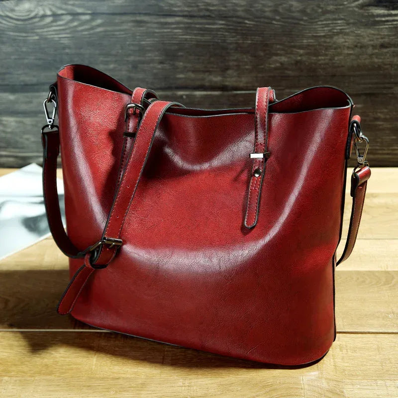 Simple Oil Wax Leather Messenger Shoulder Bags Women's High Capacity Portable Tote Bag - DanaFashionstore