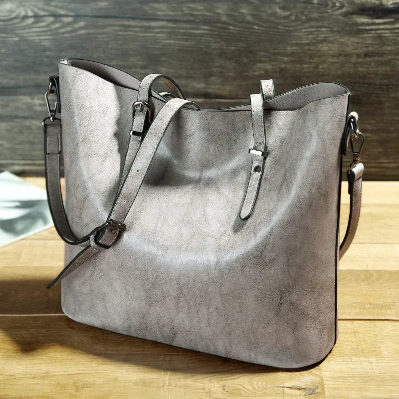 Simple Oil Wax Leather Messenger Shoulder Bags Women's High Capacity Portable Tote Bag - DanaFashionstore