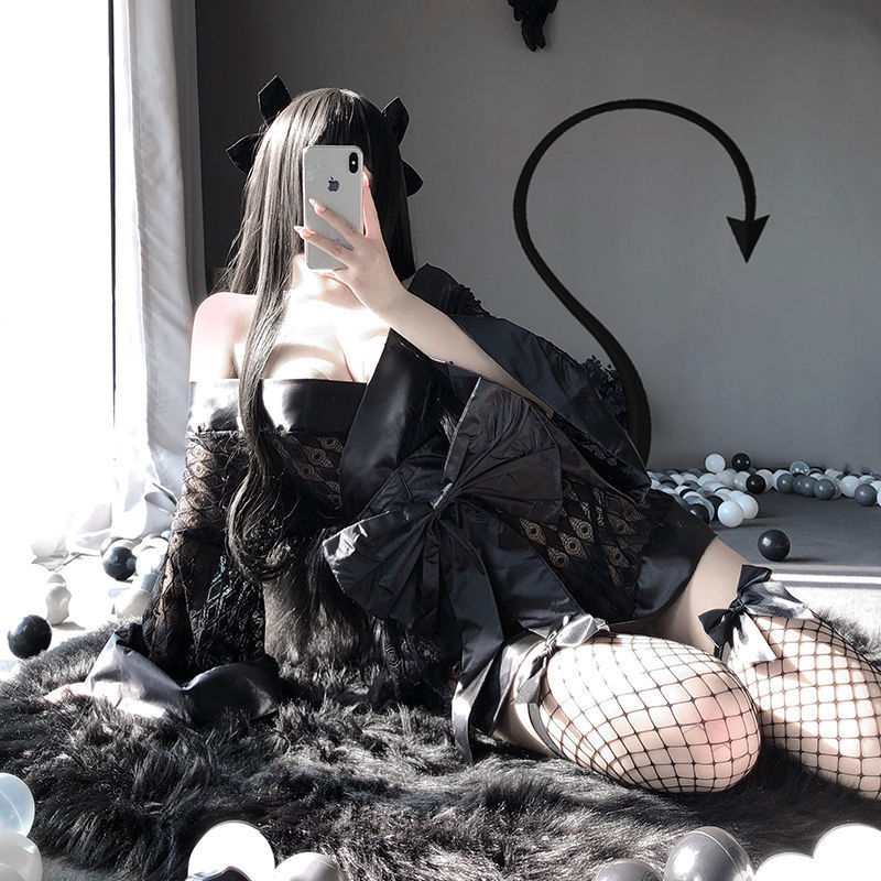 Sexy Lingerie Women Free Straight Into The Dark Japanese Kimono Sexy Bathrobe Cardigan Nightgown Passion Pajamas Set - Dana Fashion