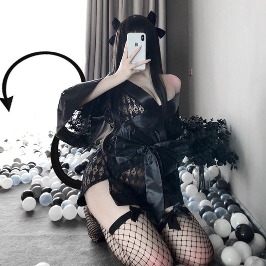 Sexy Lingerie Women Free Straight Into The Dark Japanese Kimono Sexy Bathrobe Cardigan Nightgown Passion Pajamas Set - Dana Fashion