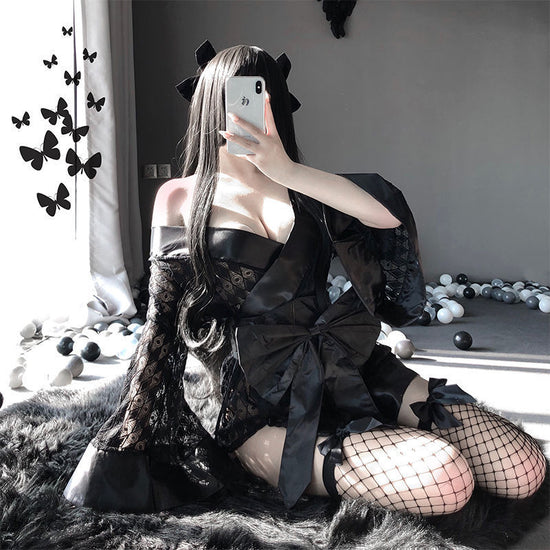 Sexy Lingerie Women Free Straight Into The Dark Japanese Kimono Sexy Bathrobe Cardigan Nightgown Passion Pajamas Set - Dana Fashion