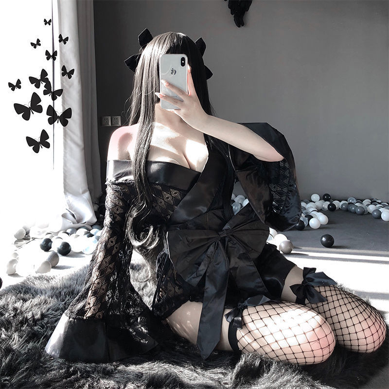Sexy Lingerie Women Free Straight Into The Dark Japanese Kimono Sexy Bathrobe Cardigan Nightgown Passion Pajamas Set - Dana Fashion