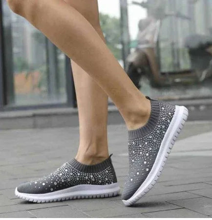 Cross-Border Amazon Large Size Rhinestone Elastic Socks Shoes Casual Men'S And Women'S Sports Shoes Md Bottom Flying Woven Breathable Light Shoes - DanaFashionstore