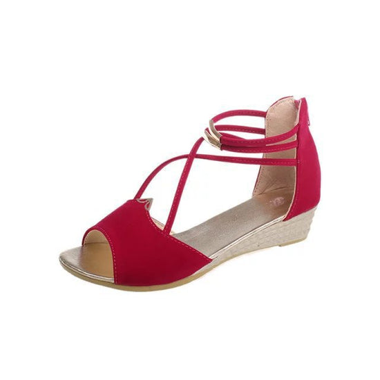 Summer New Sandals Fashion Korean Style Comfortable Strap Solid Color Fish Mouth Low Heel Sandals